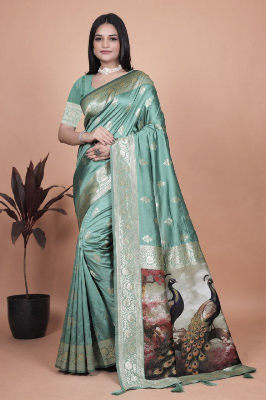 Elegant Peacock Motif Silk Saree