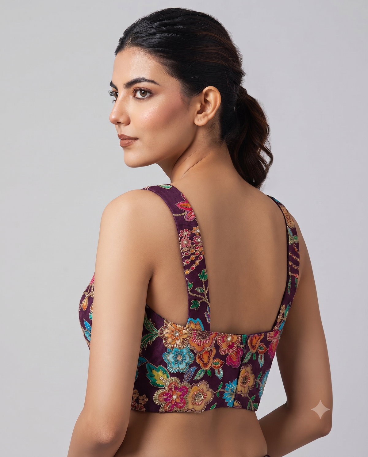 Ethnic Sleeveless Position Print Embroidery Blouse