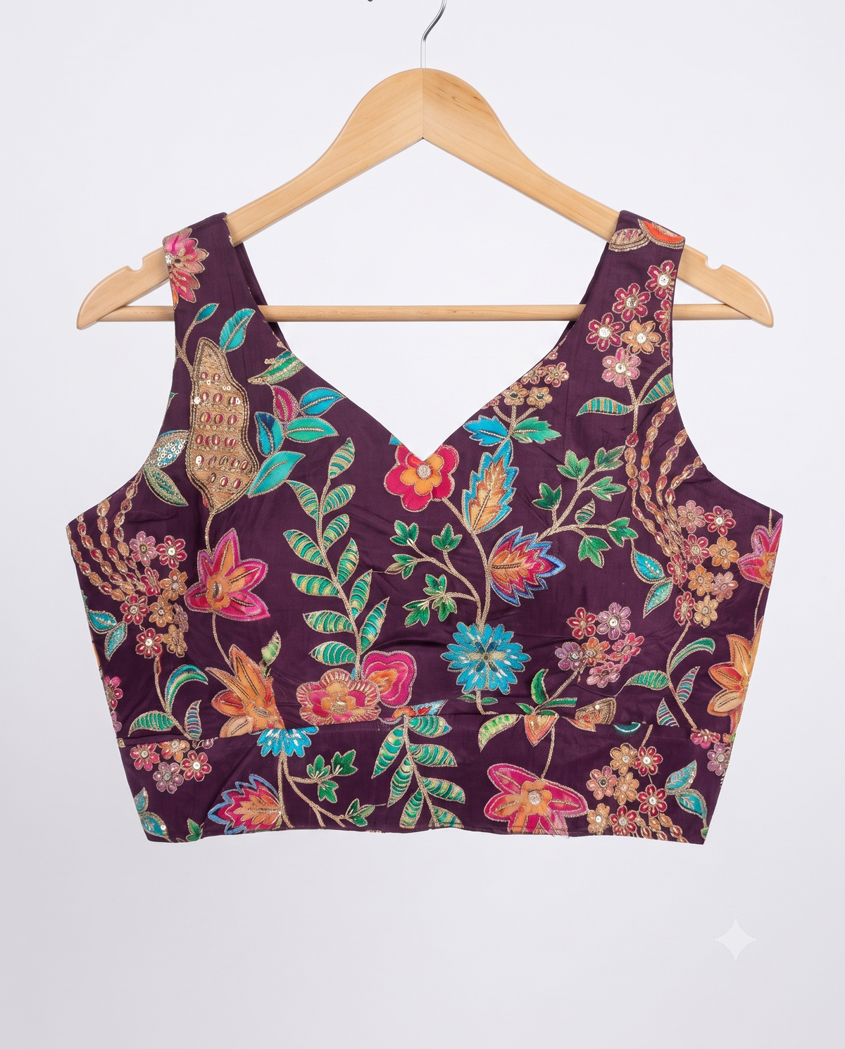 Ethnic Sleeveless Position Print Embroidery Blouse