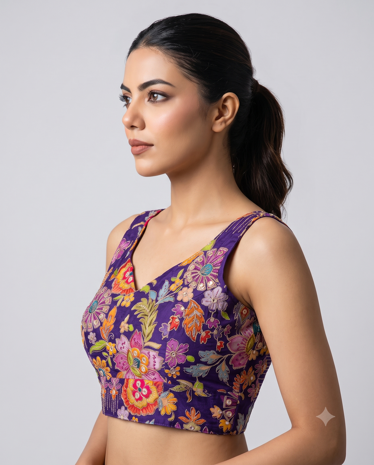 Festive Sleeveless Position Print Work Blouse