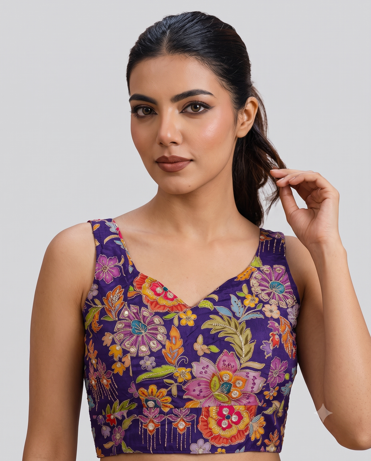 Festive Sleeveless Position Print Work Blouse