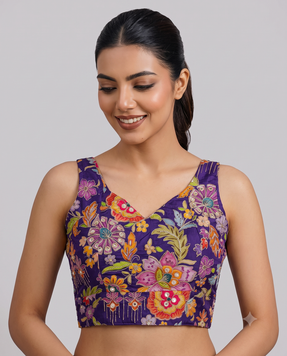 Festive Sleeveless Position Print Work Blouse