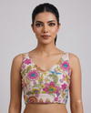 Trendy Position Print Embroidered Sleeveless Blouse