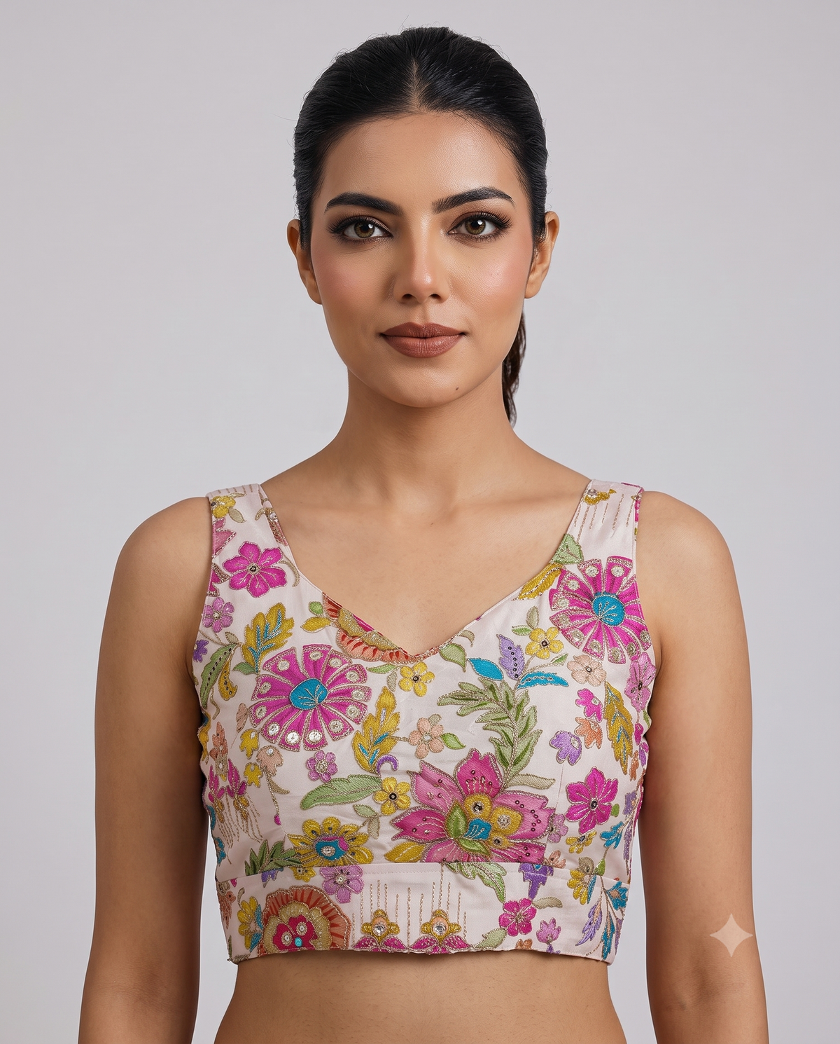 Trendy Position Print Embroidered Sleeveless Blouse