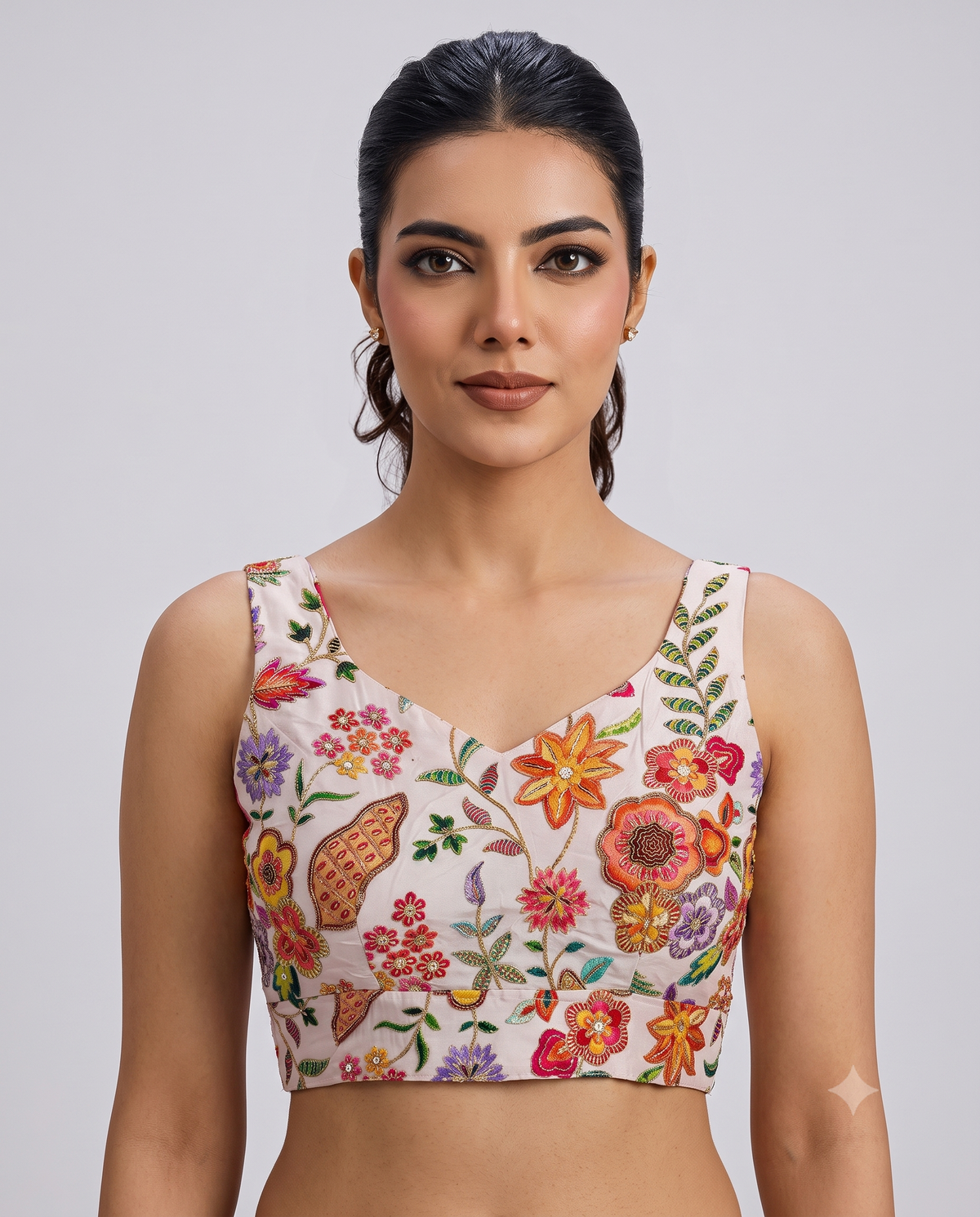 Royal Position Print Sleeveless Designer Blouse