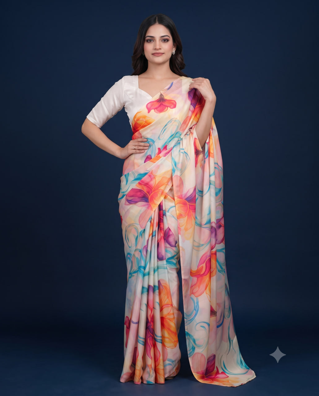 Soft Satin Silk Printed Saree with Blouse Piece