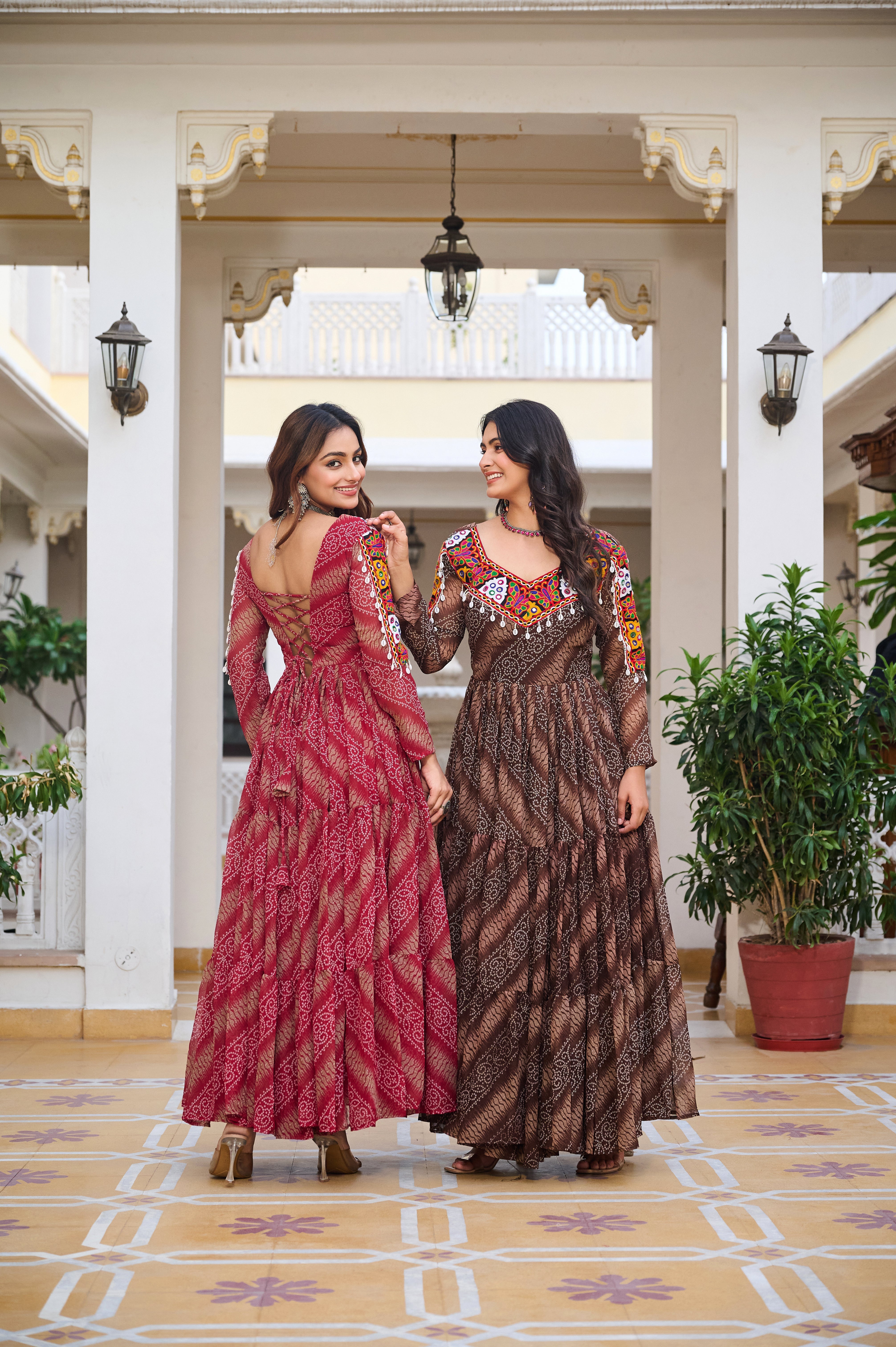 Traditional Bandhani Long Gown with Kutchi Embroidery Yoke