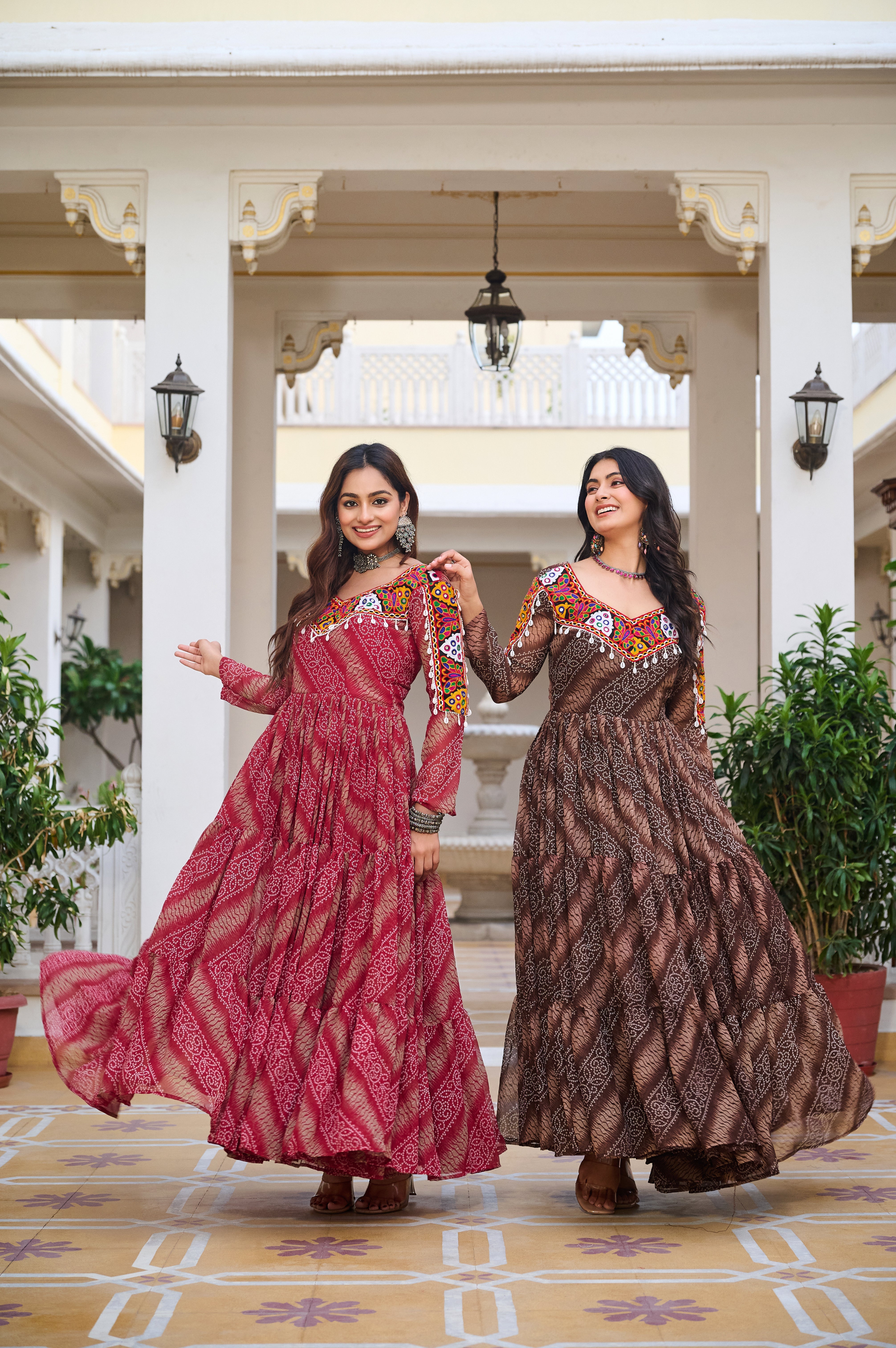 Traditional Bandhani Long Gown with Kutchi Embroidery Yoke