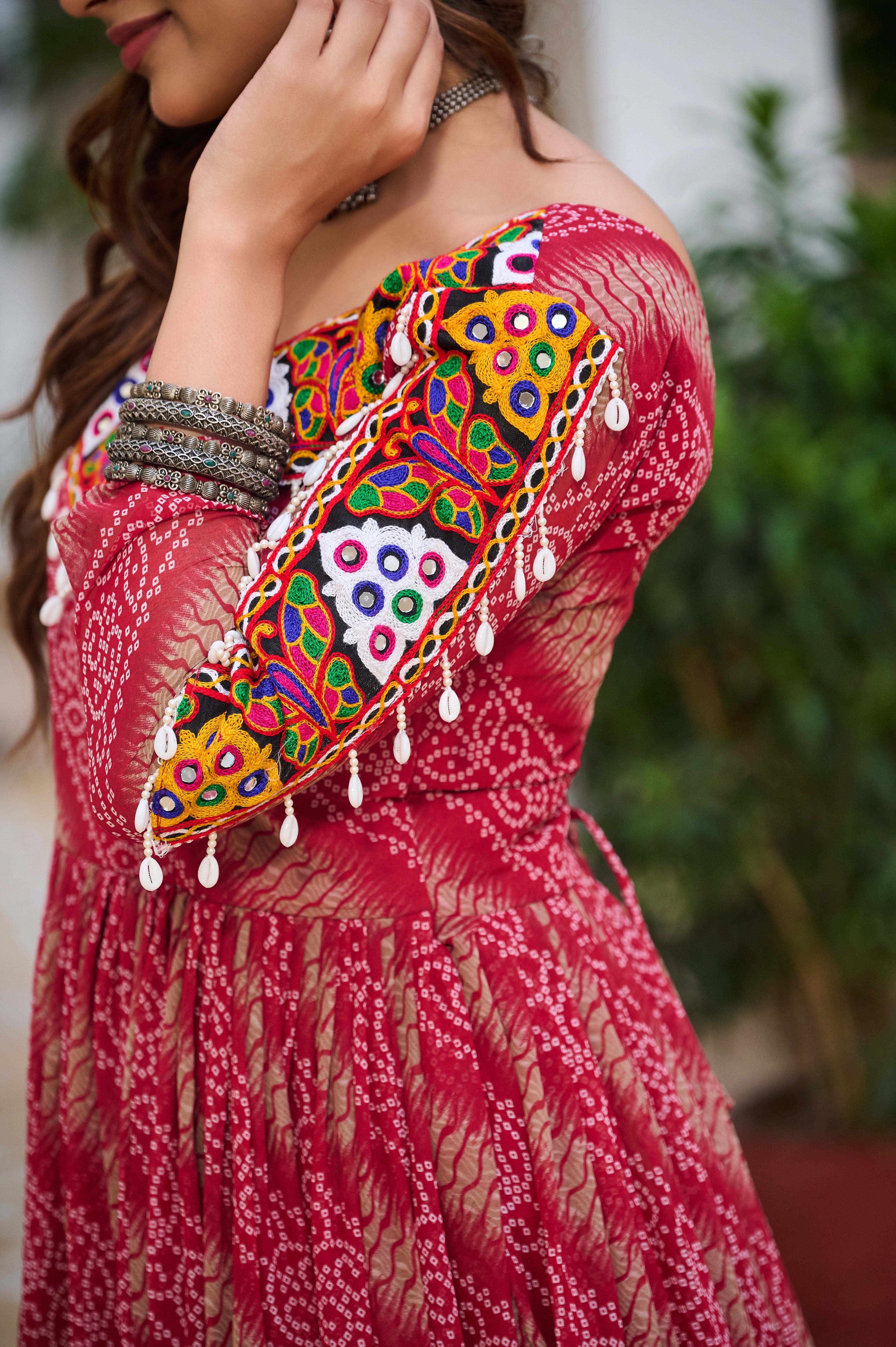 Traditional Bandhani Long Gown with Kutchi Embroidery Yoke