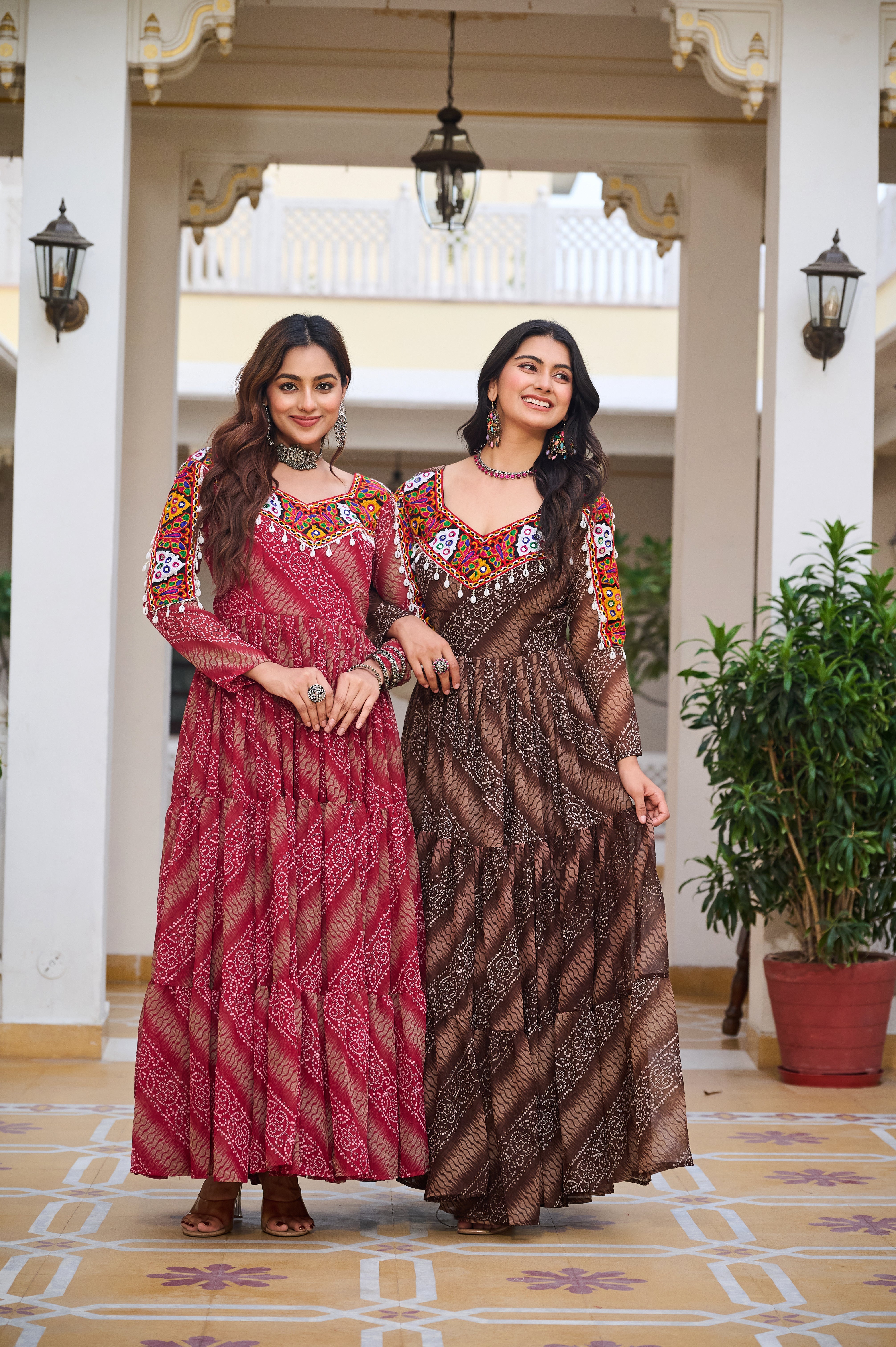 Traditional Bandhani Long Gown with Kutchi Embroidery Yoke