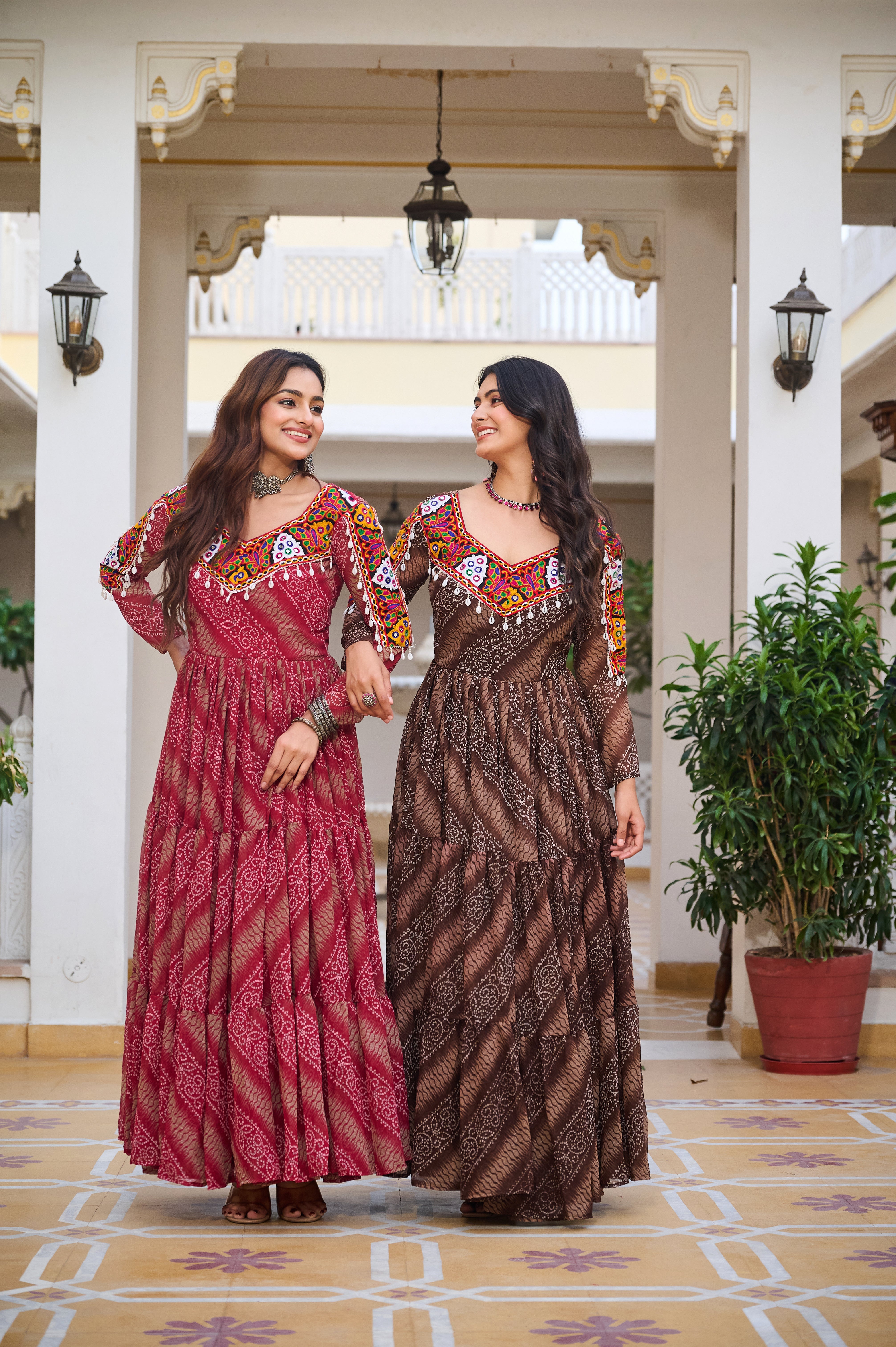 Traditional Bandhani Long Gown with Kutchi Embroidery Yoke
