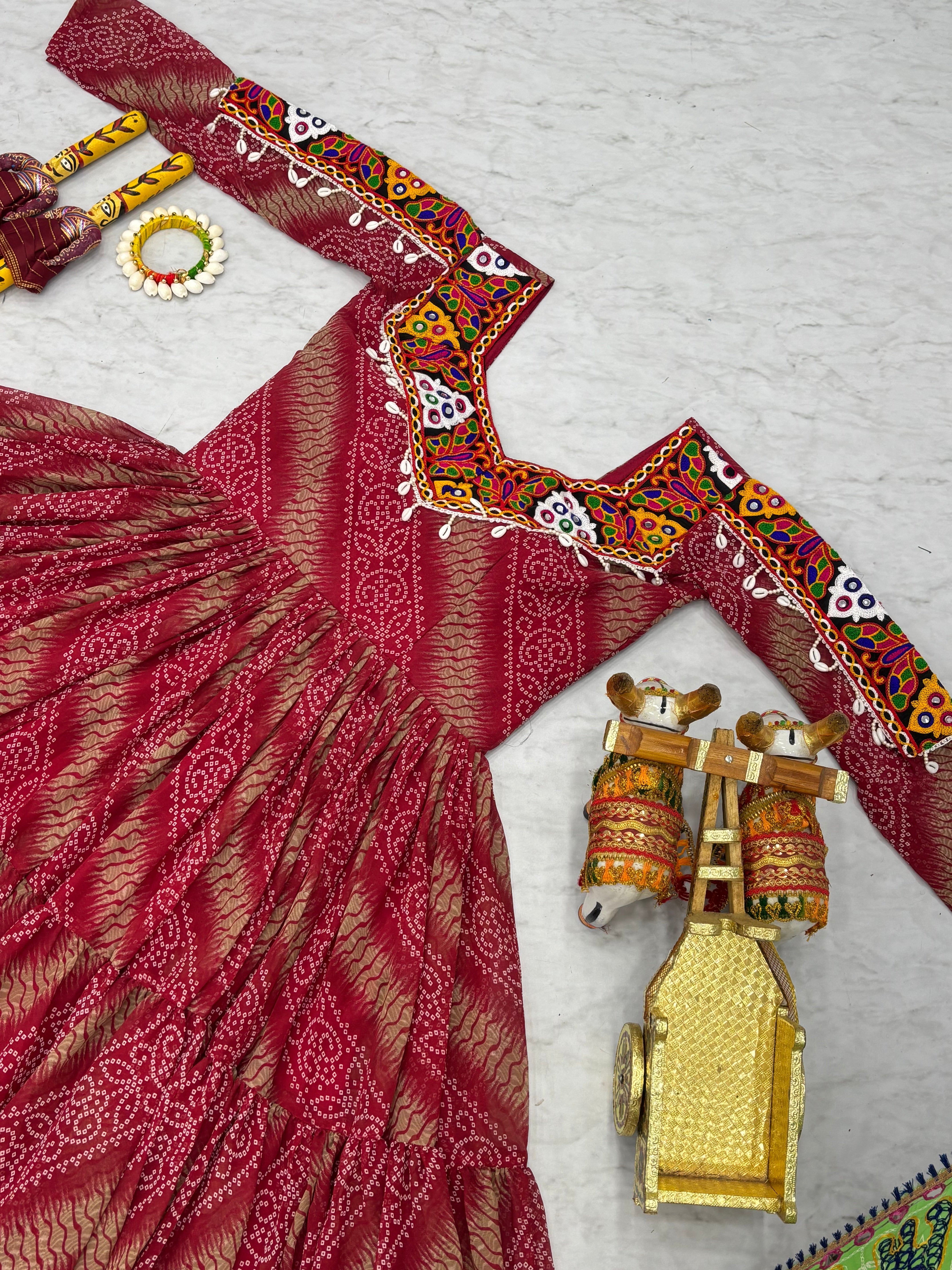 Traditional Bandhani Long Gown with Kutchi Embroidery Yoke