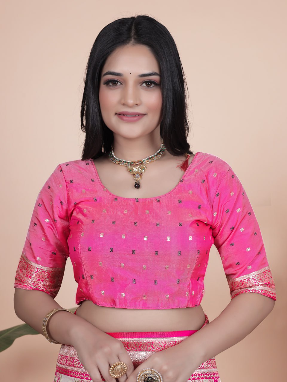 Cream and Pink Banarasi Silk Saree with Rich Silver Zari Weaving