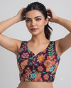 Ethnic Sleeveless Position Print Embroidery Blouse