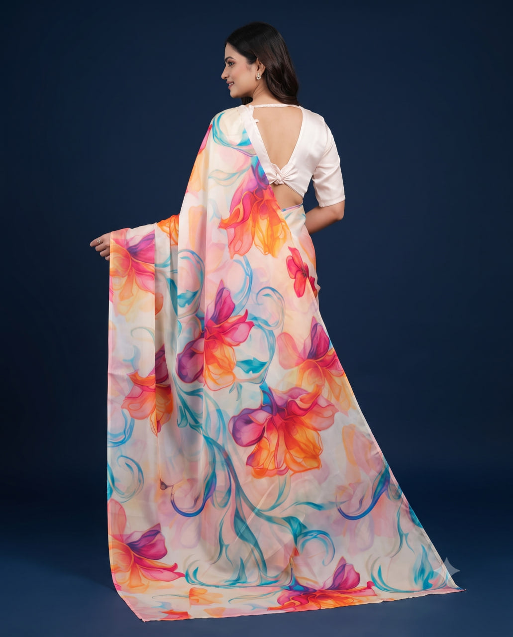 Soft Satin Silk Printed Saree with Blouse Piece