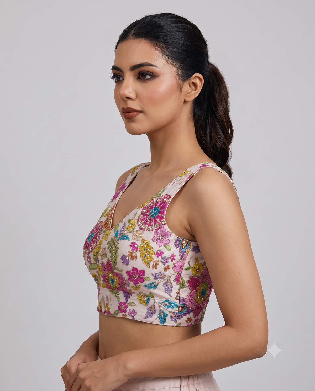 Trendy Position Print Embroidered Sleeveless Blouse