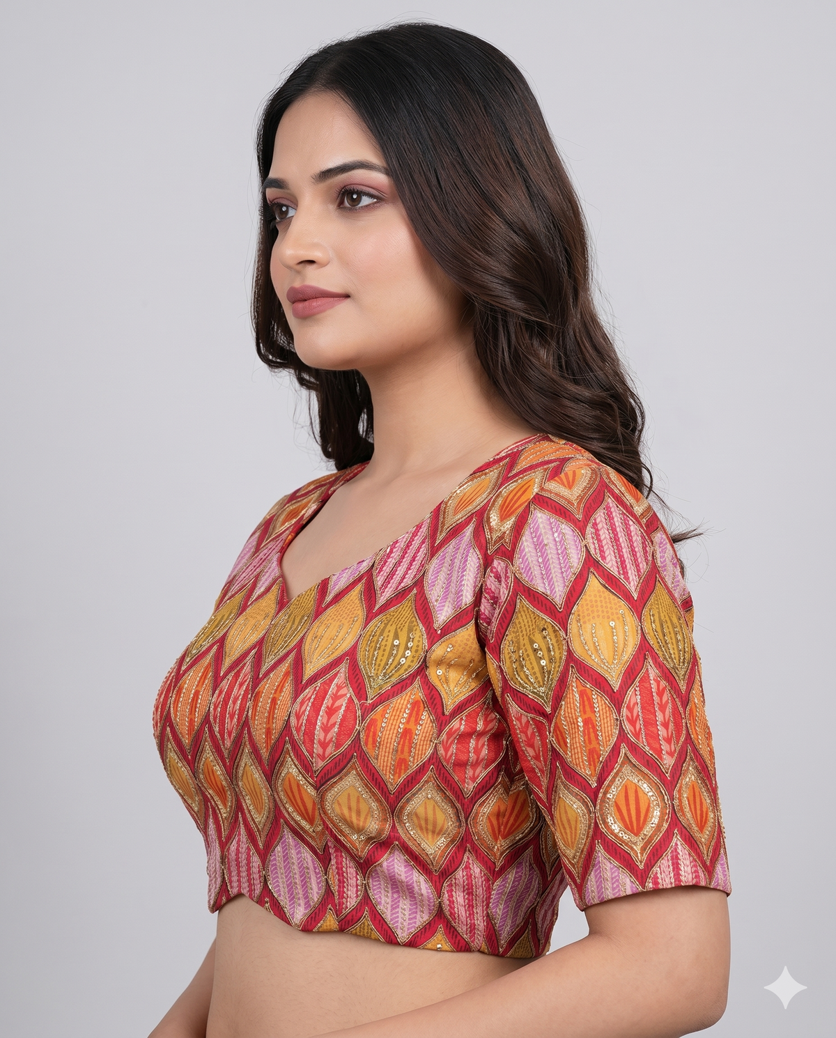 orange Trendy Fusion Position Print Embroidery Blouse – Ready Wear