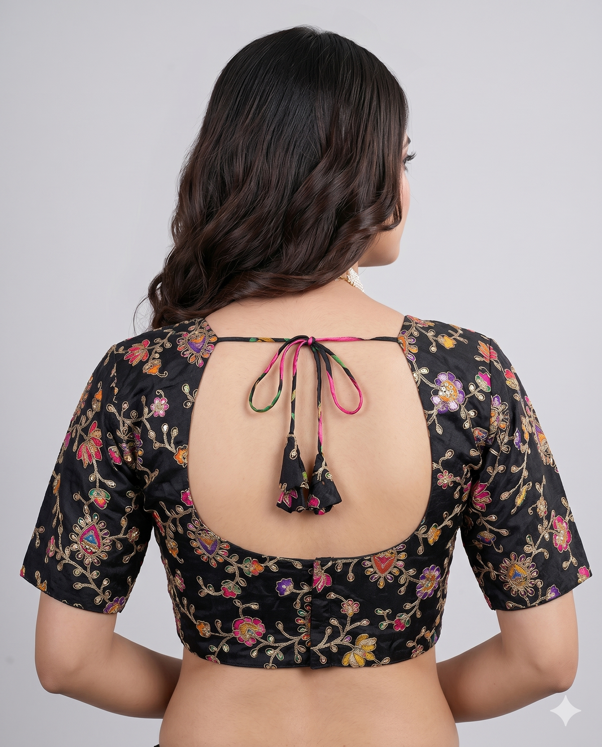 BLACK COLOR Embroidered Position Print Blouse