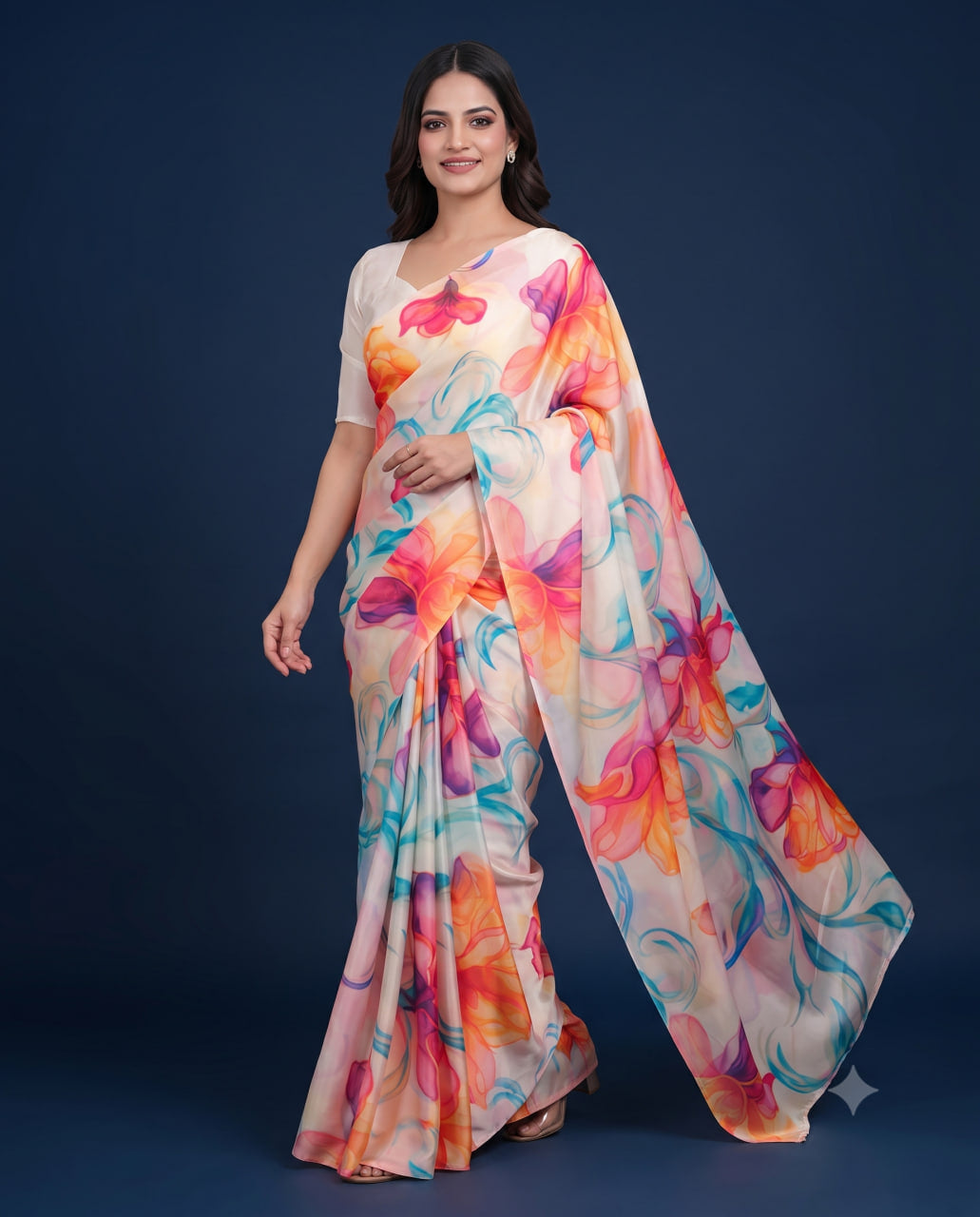 Soft Satin Silk Printed Saree with Blouse Piece