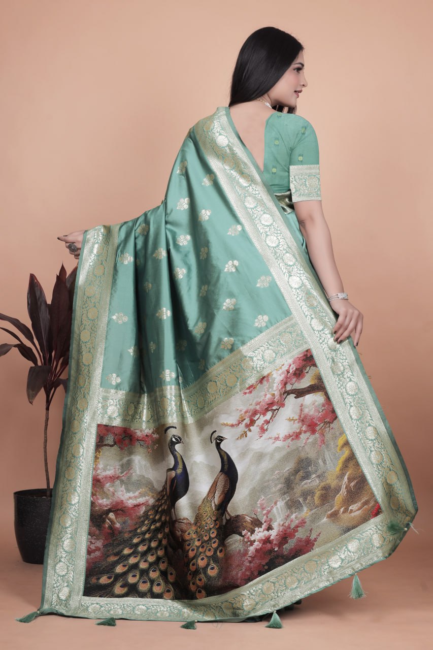 Elegant Peacock Motif Silk Saree