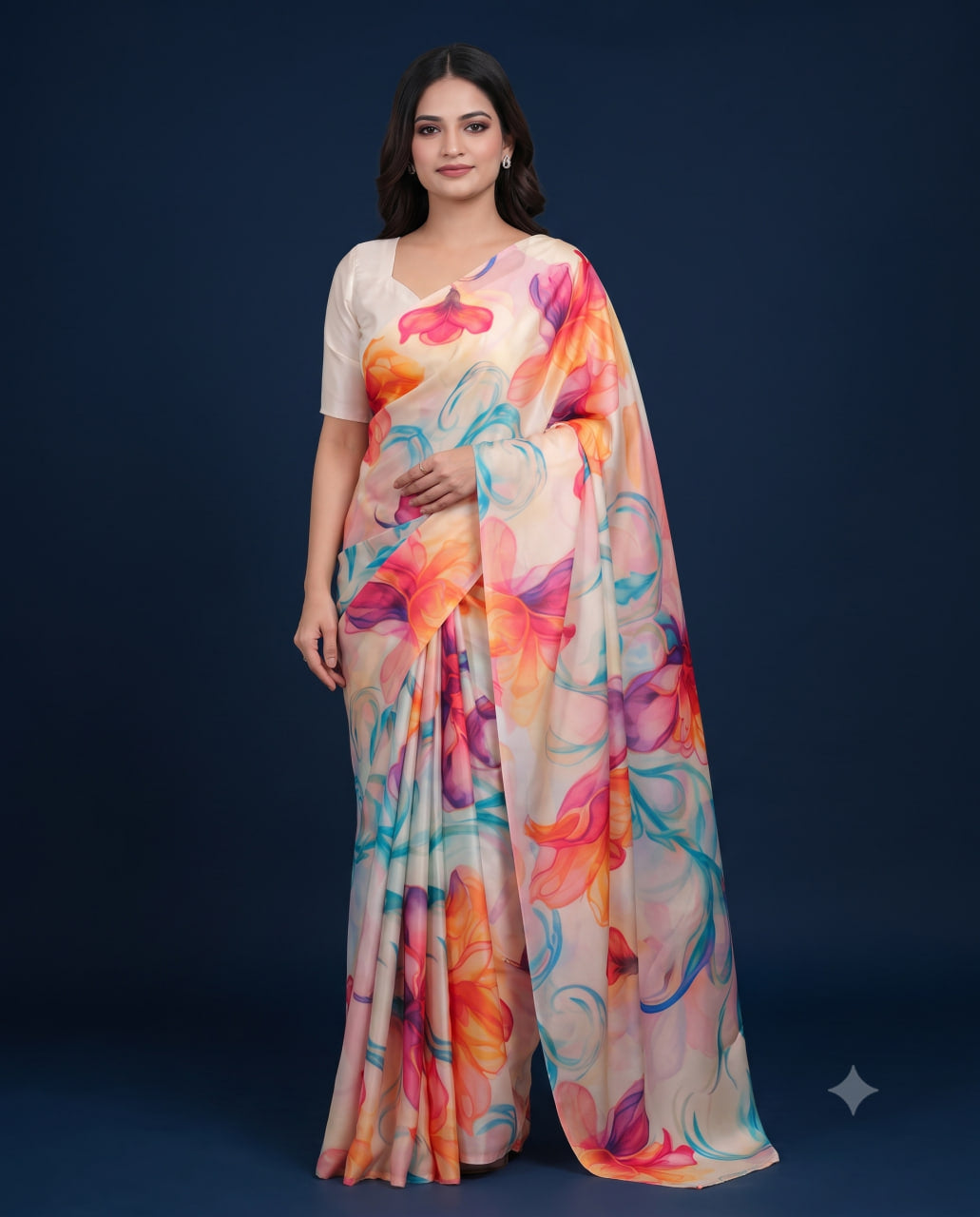Soft Satin Silk Printed Saree with Blouse Piece