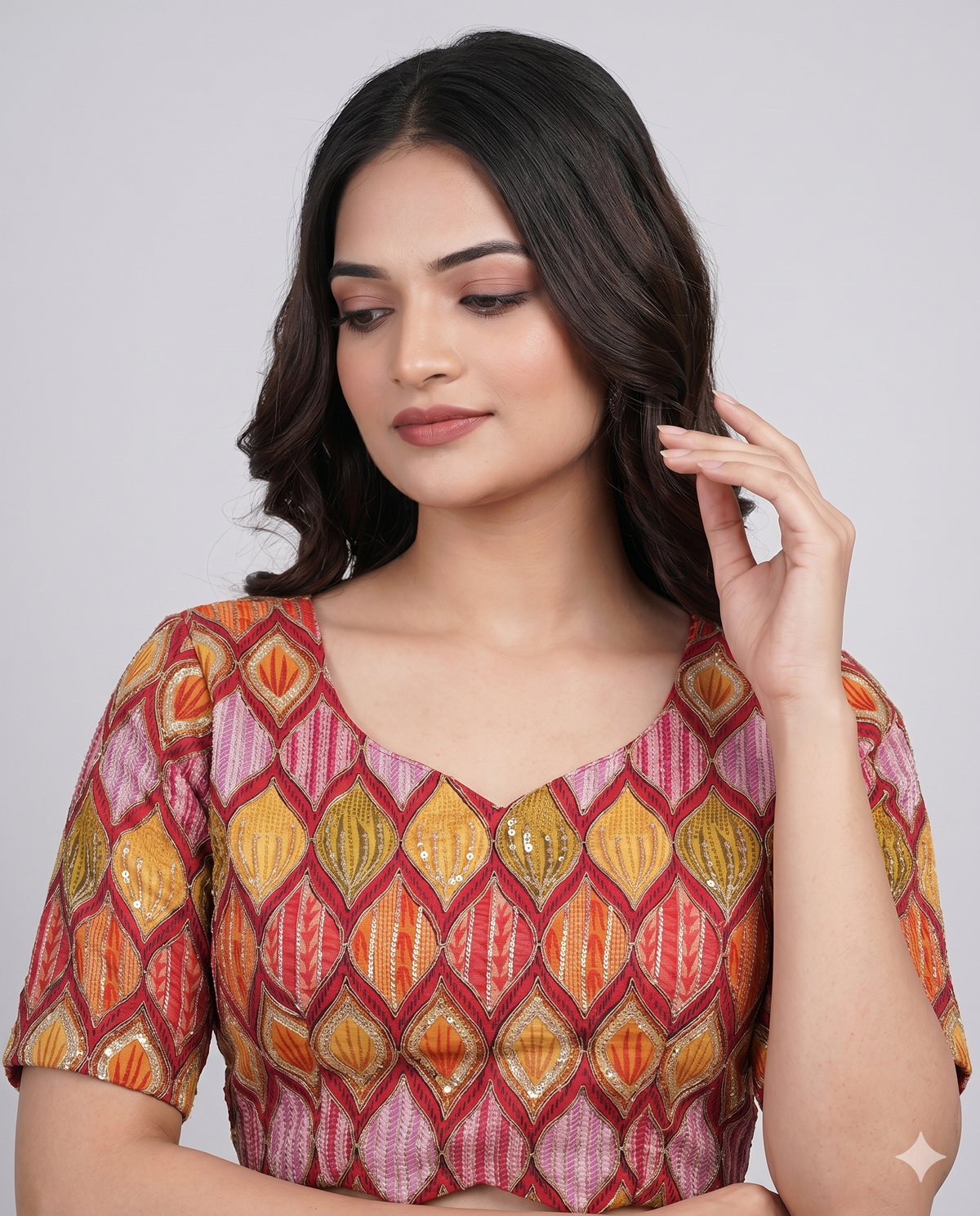 orange Trendy Fusion Position Print Embroidery Blouse – Ready Wear