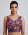 Premium Position Print Sleeveless Embroidered Blouse