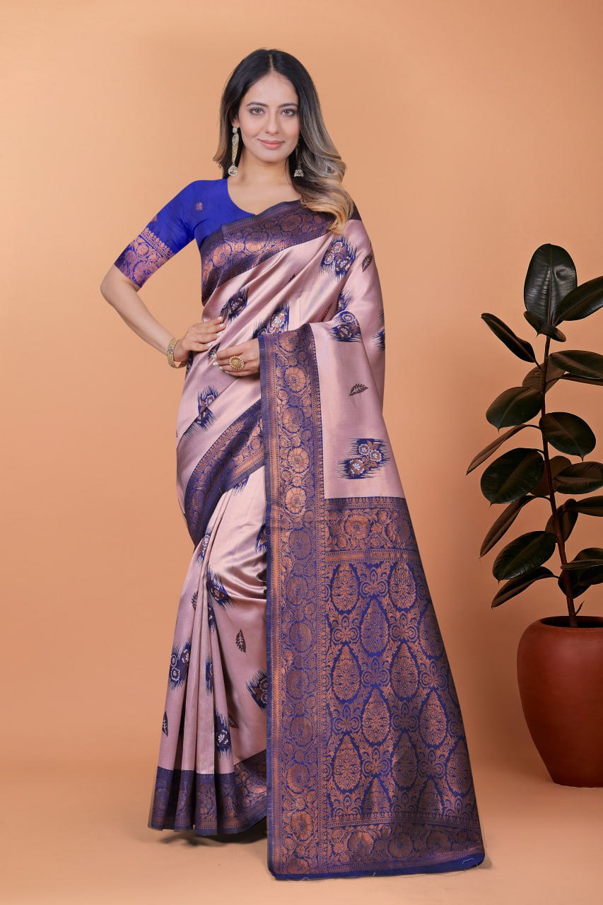 Lavender & Royal Blue Banarasi Silk Saree with Zari Embroidery