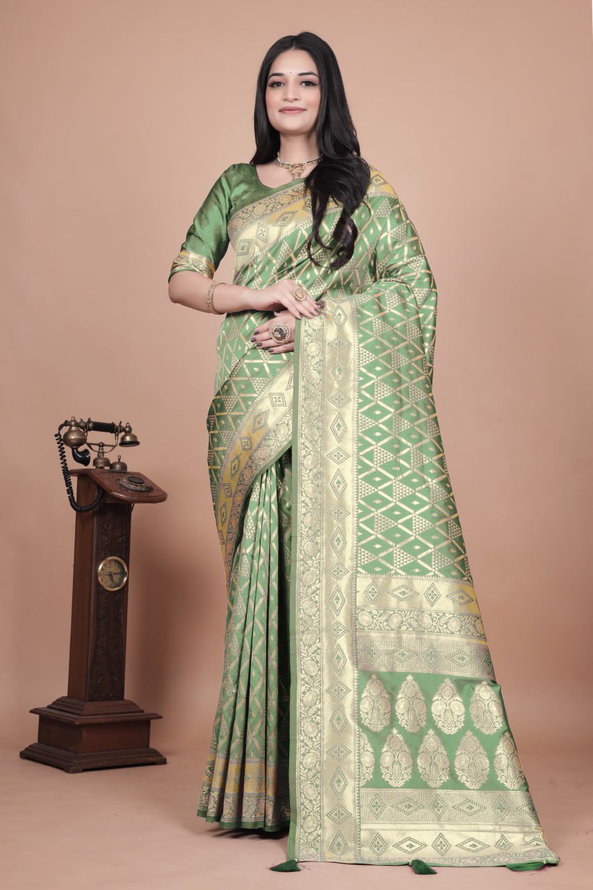 Emerald Green Banarasi Silk Saree with Silver Zari Detailing