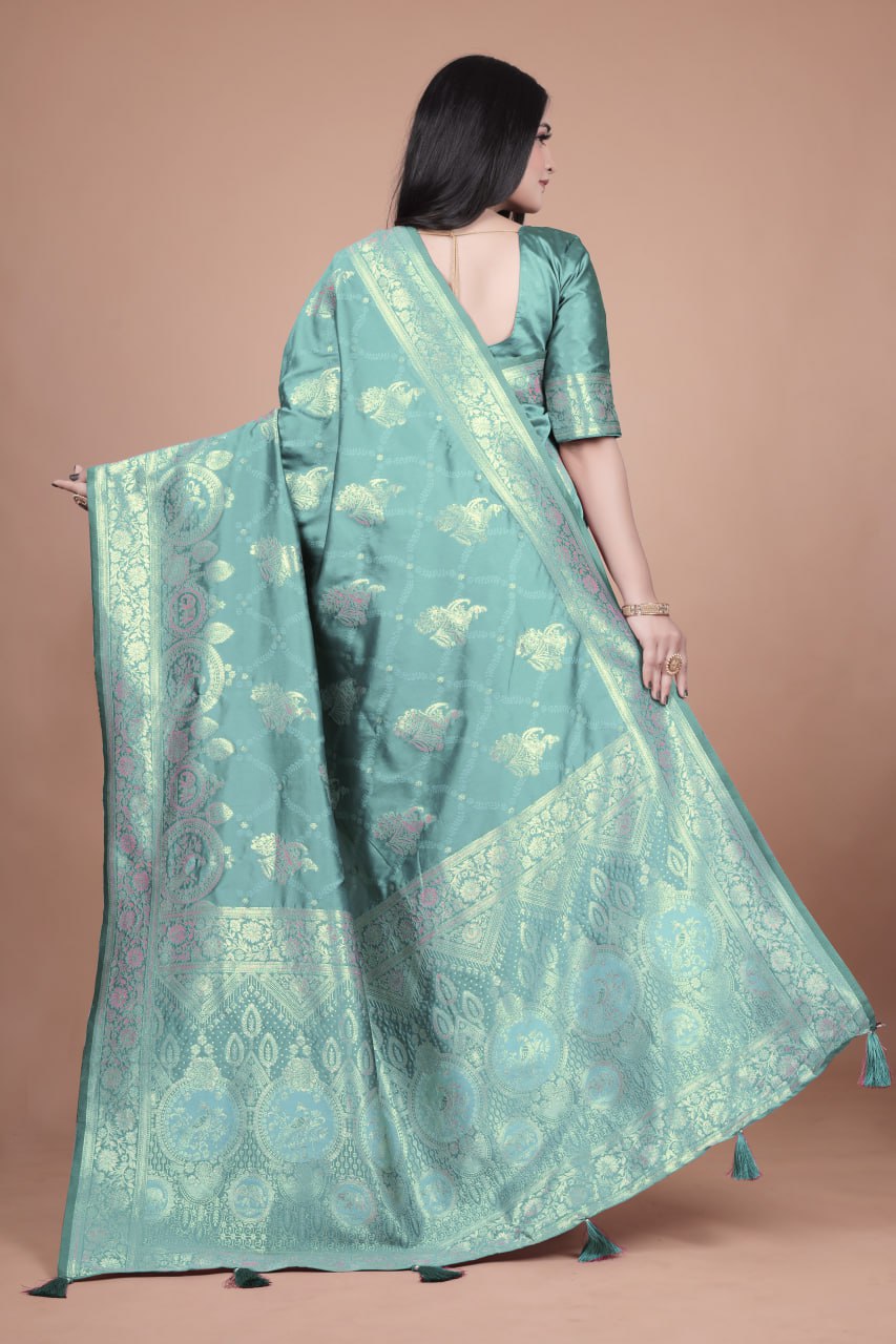 Teal Banarasi Silk Saree with Golden Zari Weaving