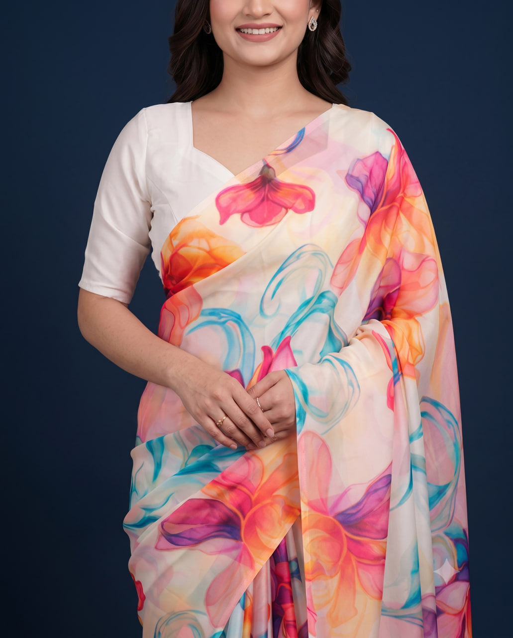 Soft Satin Silk Printed Saree with Blouse Piece