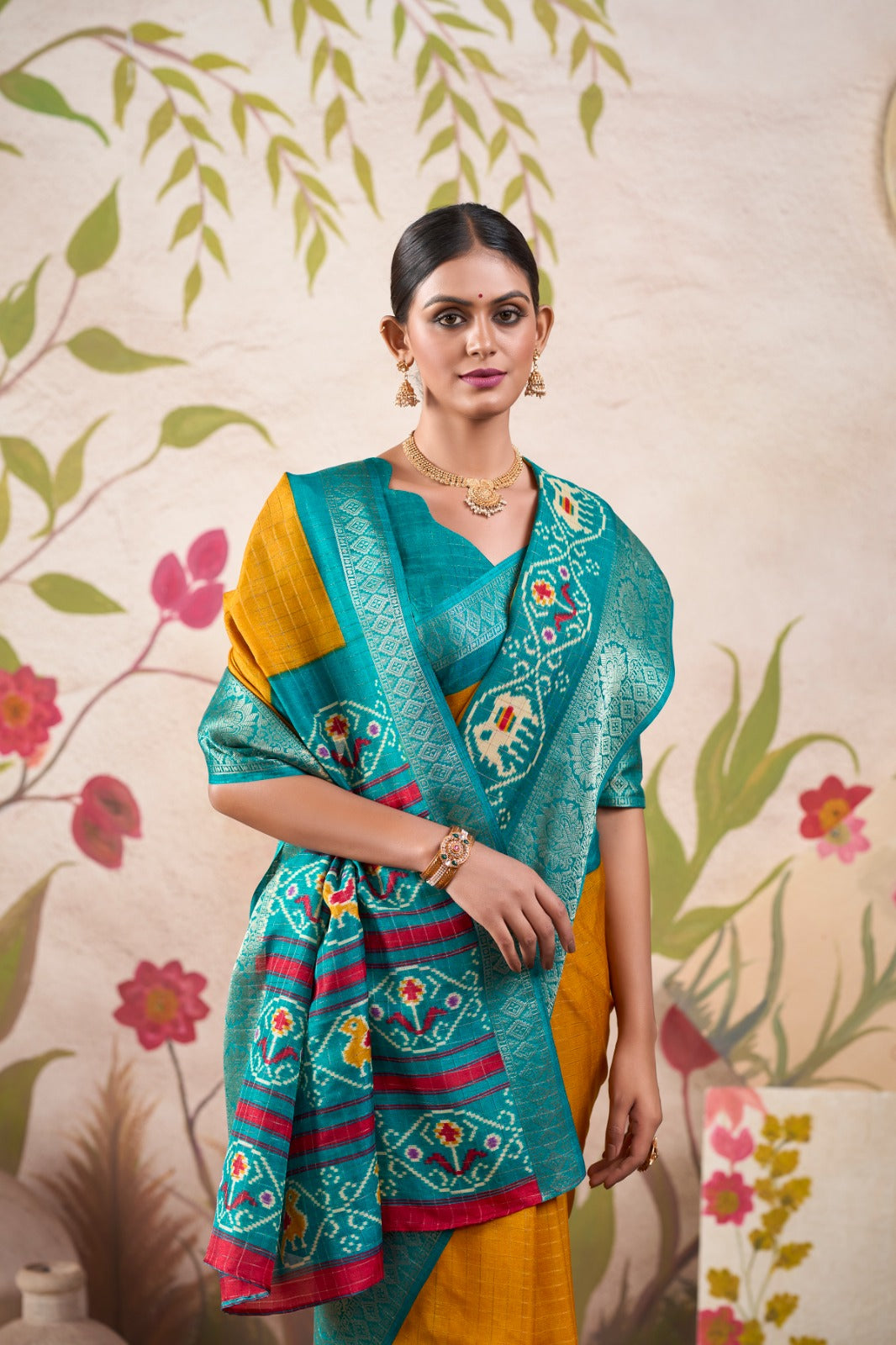 Tussar Chex Patola Print With Weaving Work BorderSaree