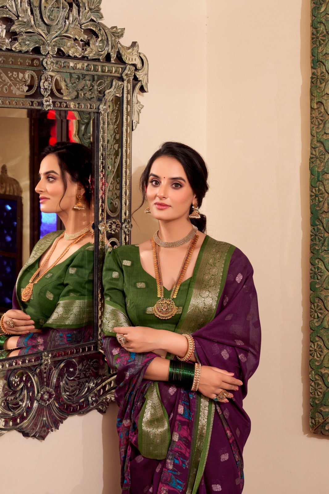 Poly Cotton Kalamkari Print With Zari Weaving Work Border Saree