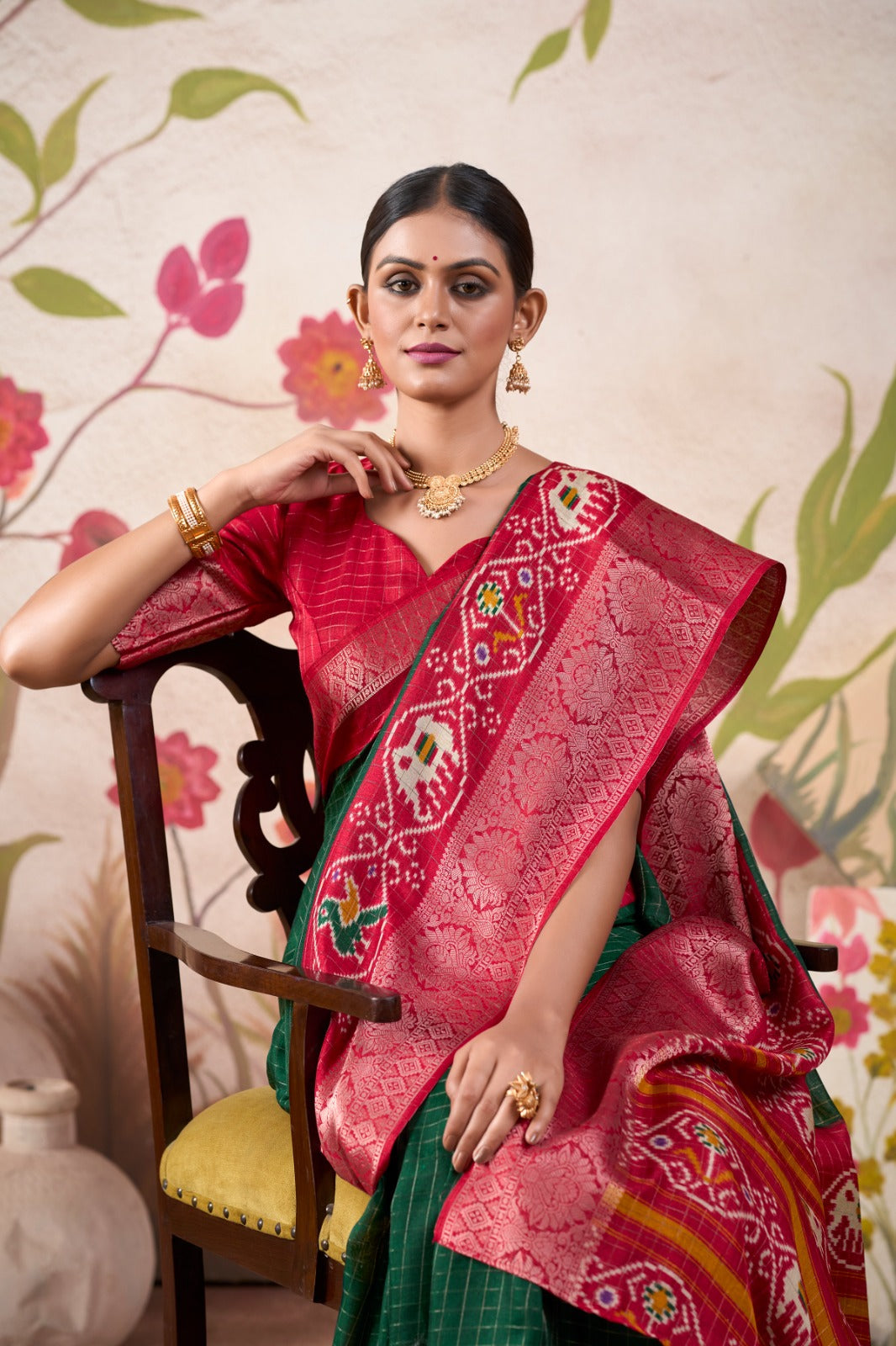 Tussar Chex Patola Print With Weaving Work BorderSaree