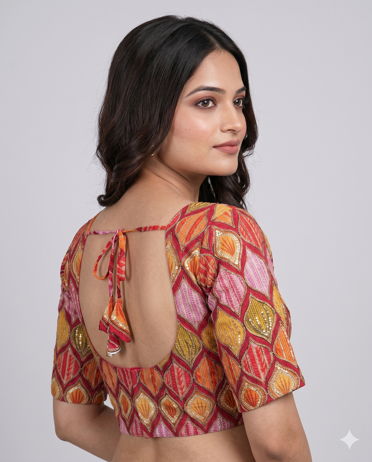 orange Trendy Fusion Position Print Embroidery Blouse – Ready Wear