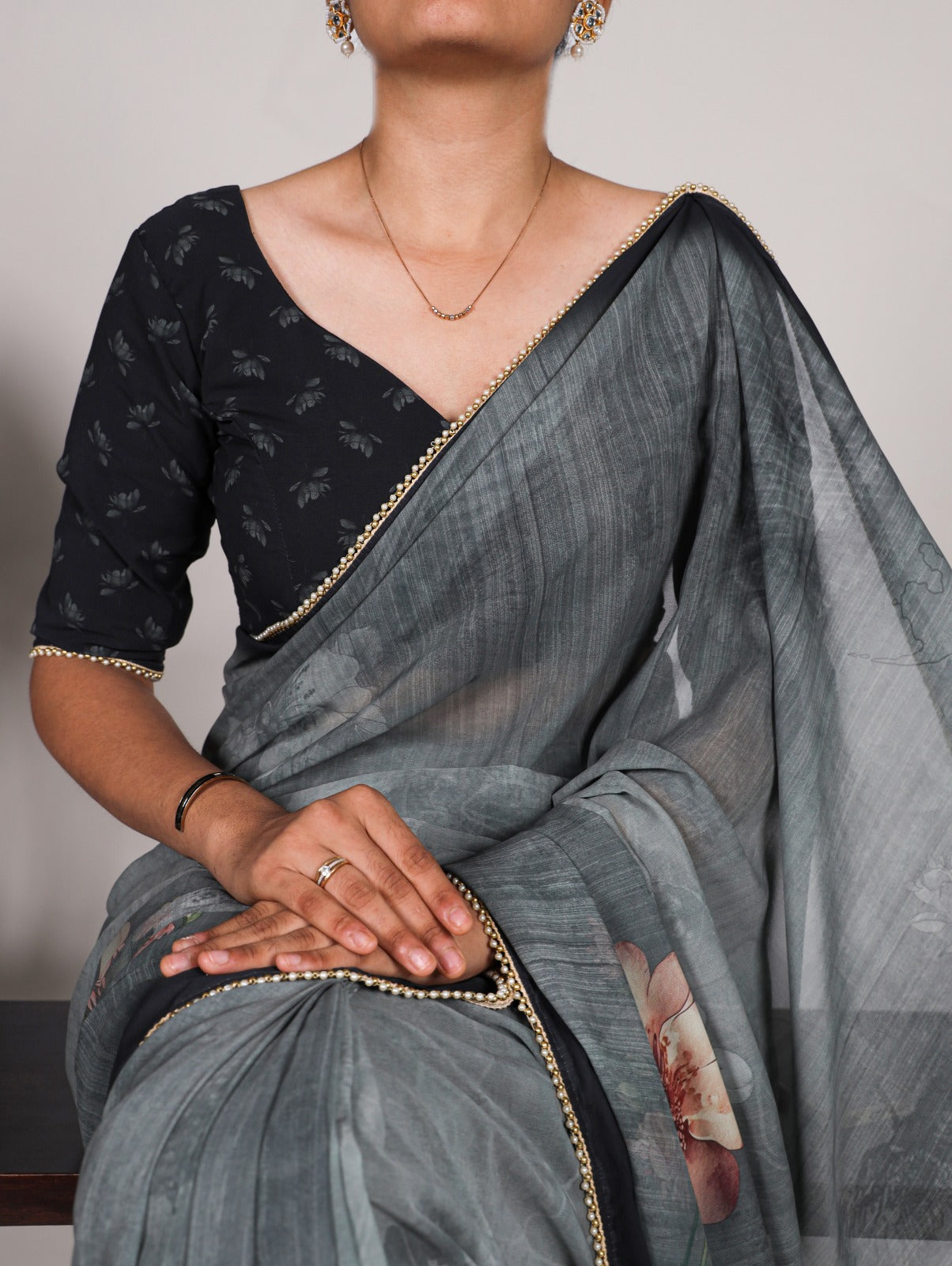 Georgette Floral Print With Lace Border Saree