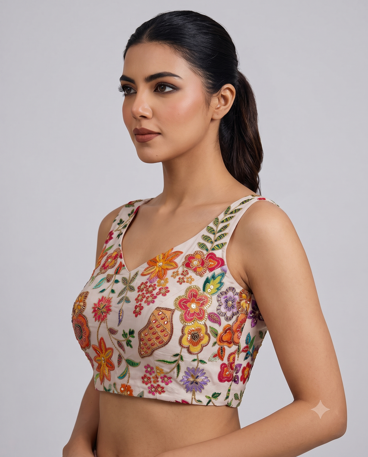 Royal Position Print Sleeveless Designer Blouse