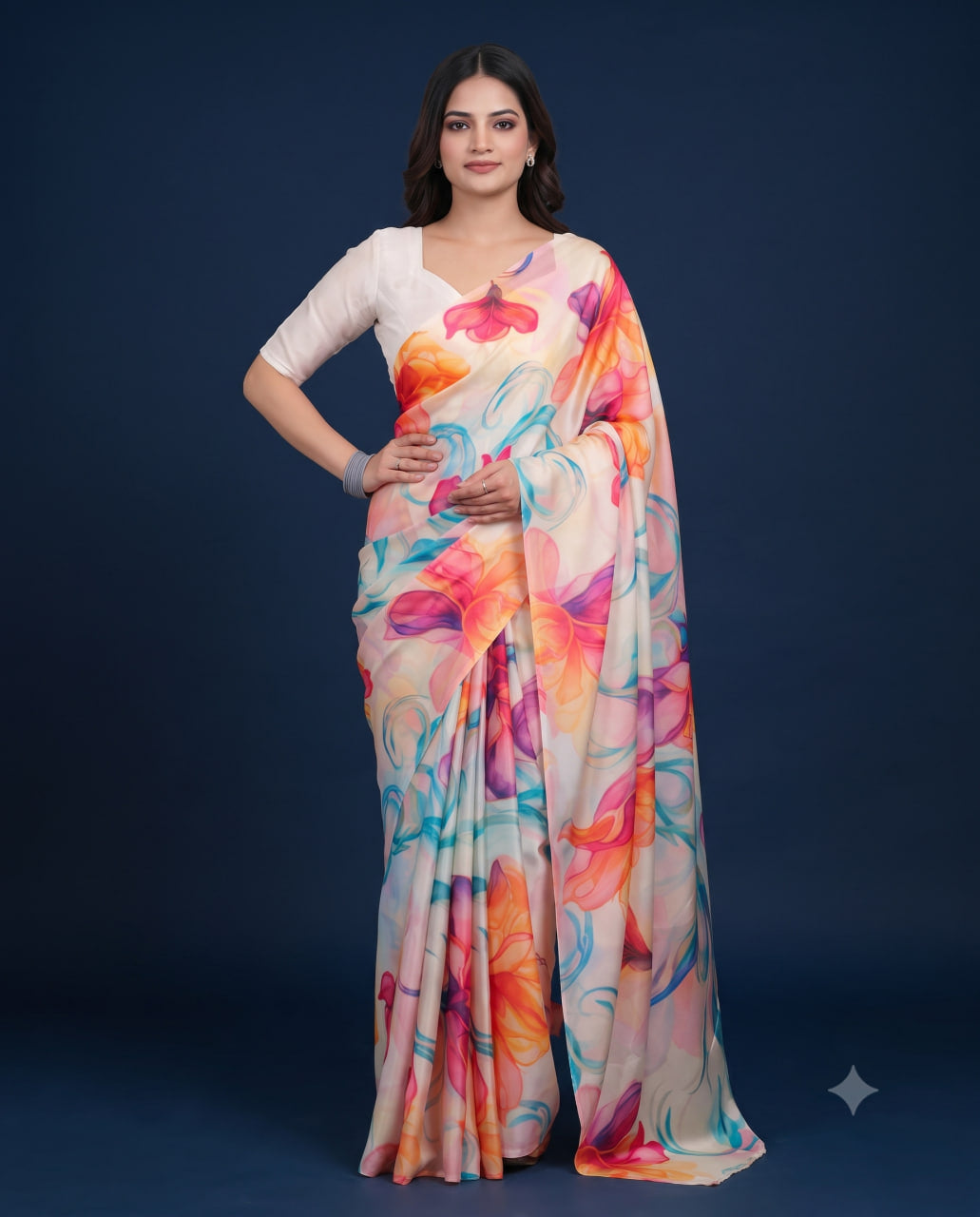 Soft Satin Silk Printed Saree with Blouse Piece