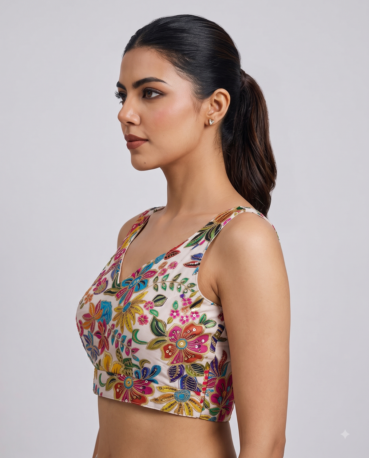 Sleeveless Position Print Embroidered Ready to Wear Blouse