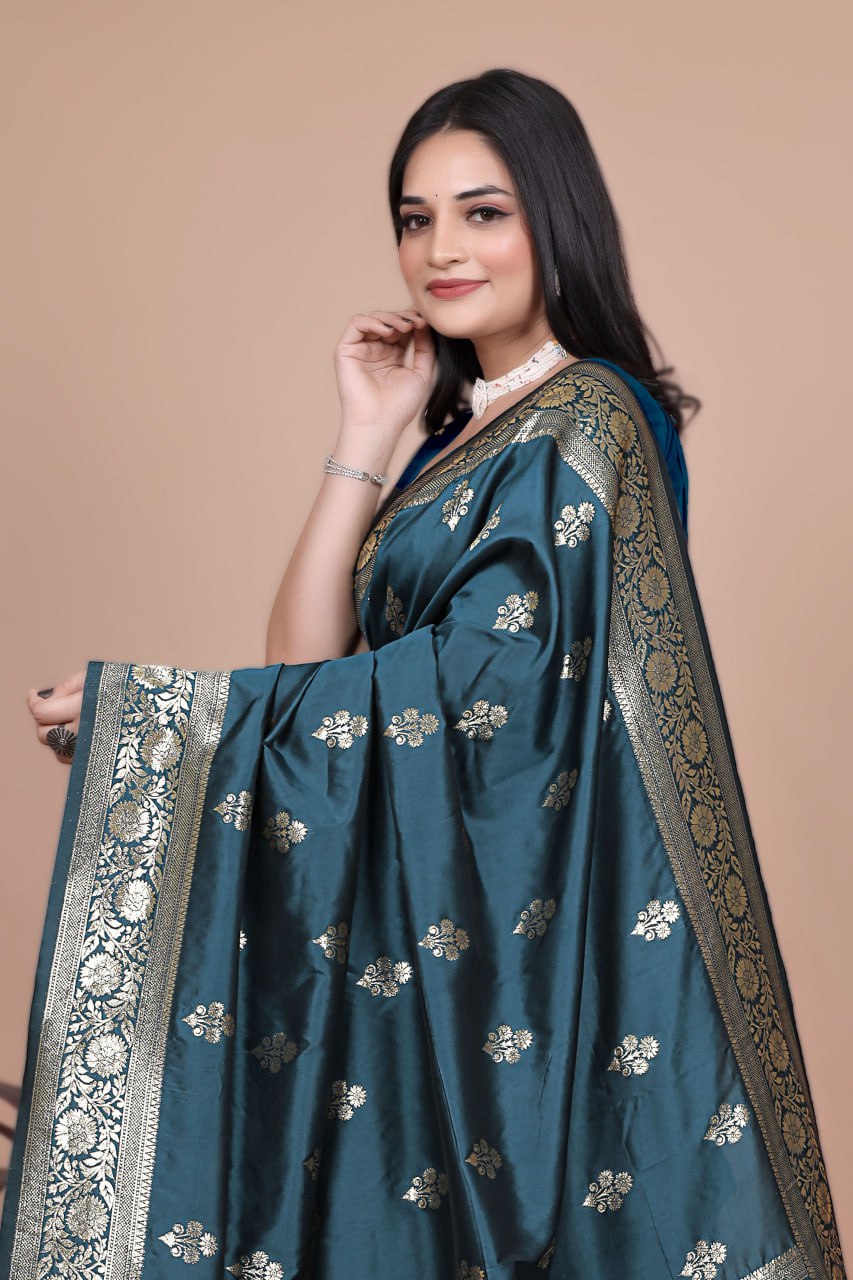 Teal Banarasi Silk Saree with Majestic Peacock Pallu