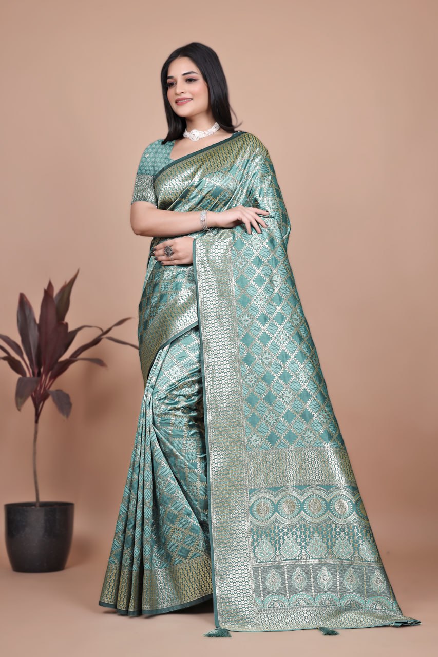 Sea Green Banarasi Silk Saree