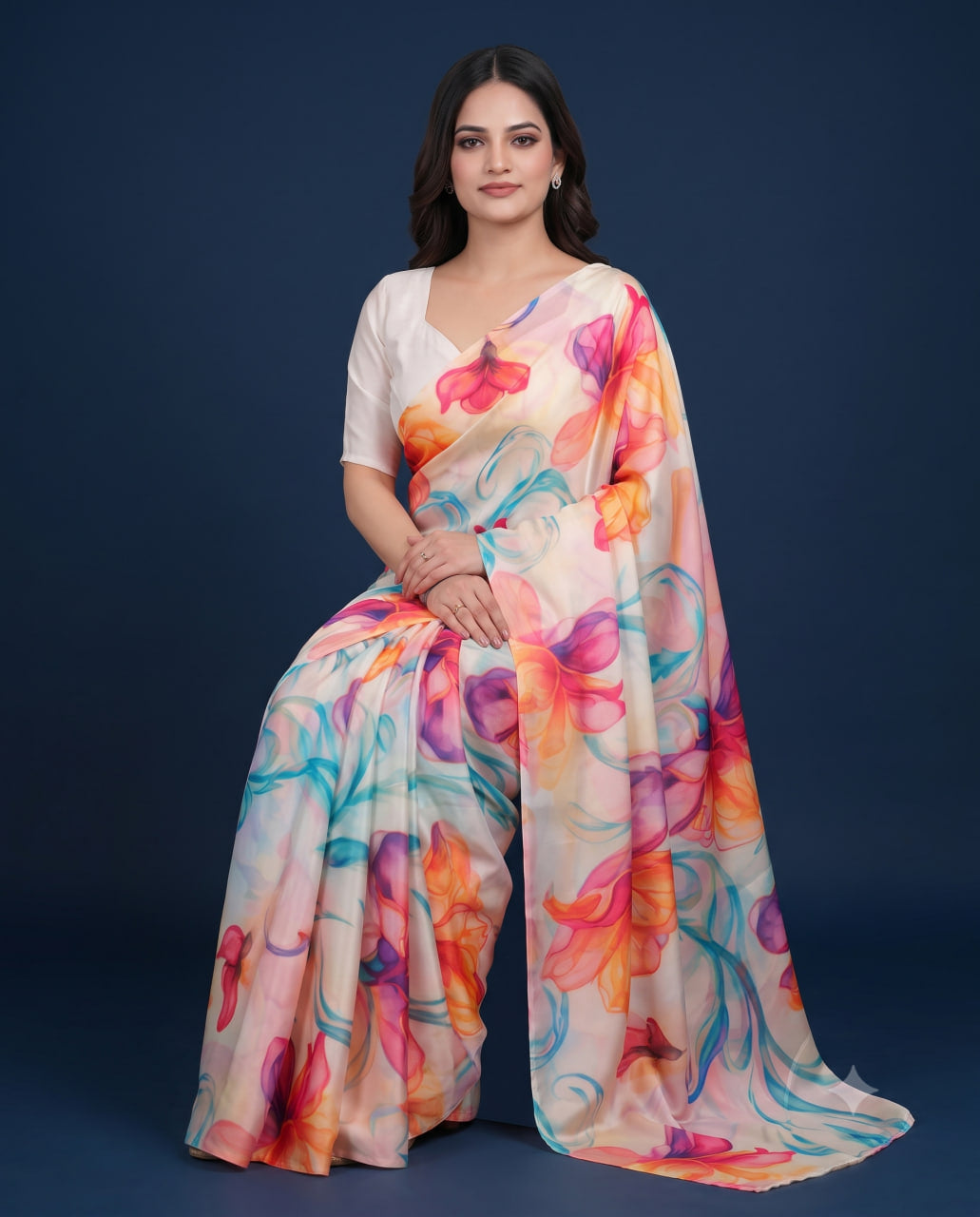 Soft Satin Silk Printed Saree with Blouse Piece