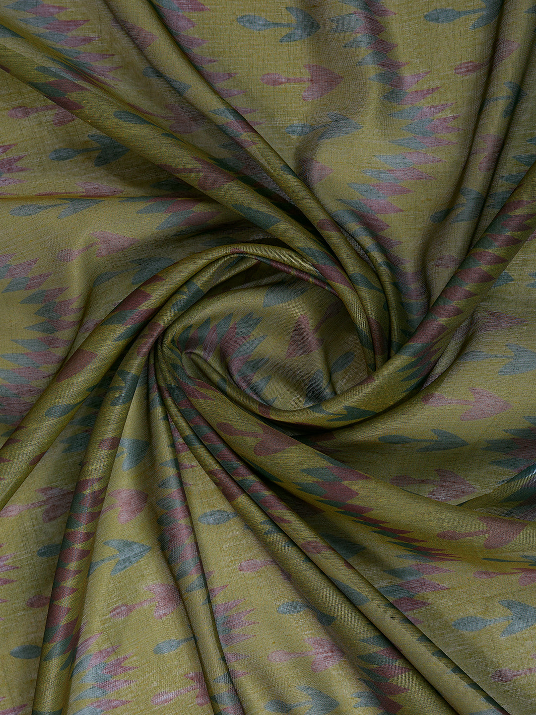 Olive Green & Blue Ikat Printed Chanderi Saree