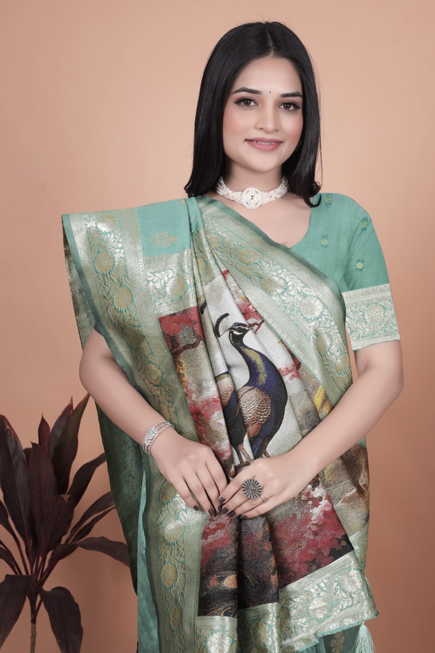 Elegant Peacock Motif Silk Saree