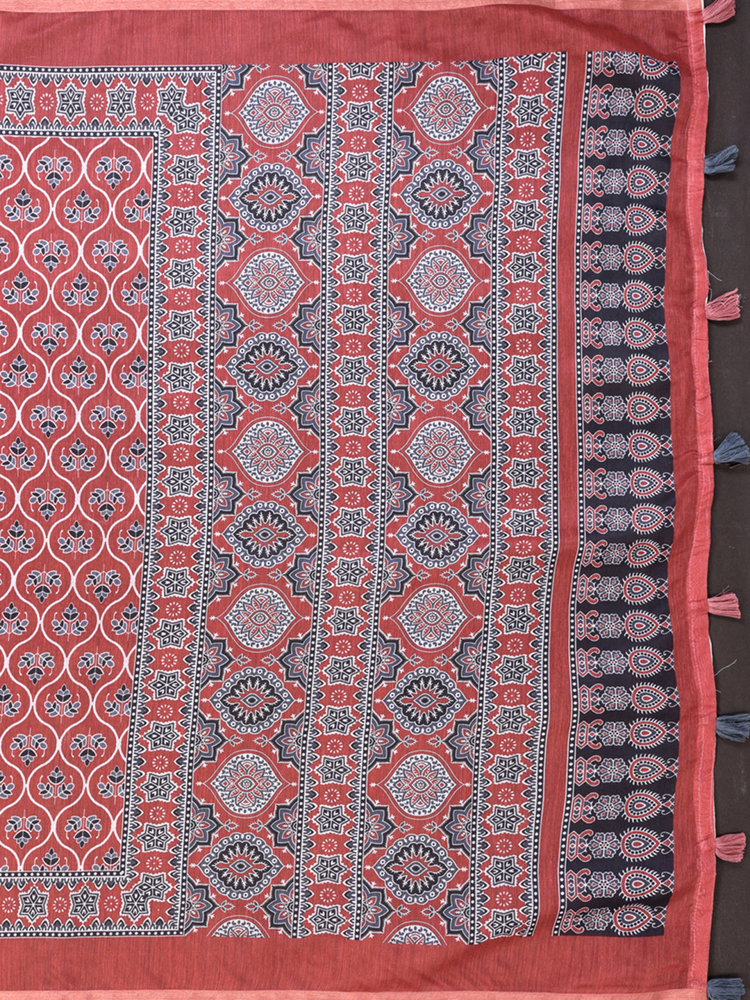 Rust Red Traditional Printed Chanderi Saree