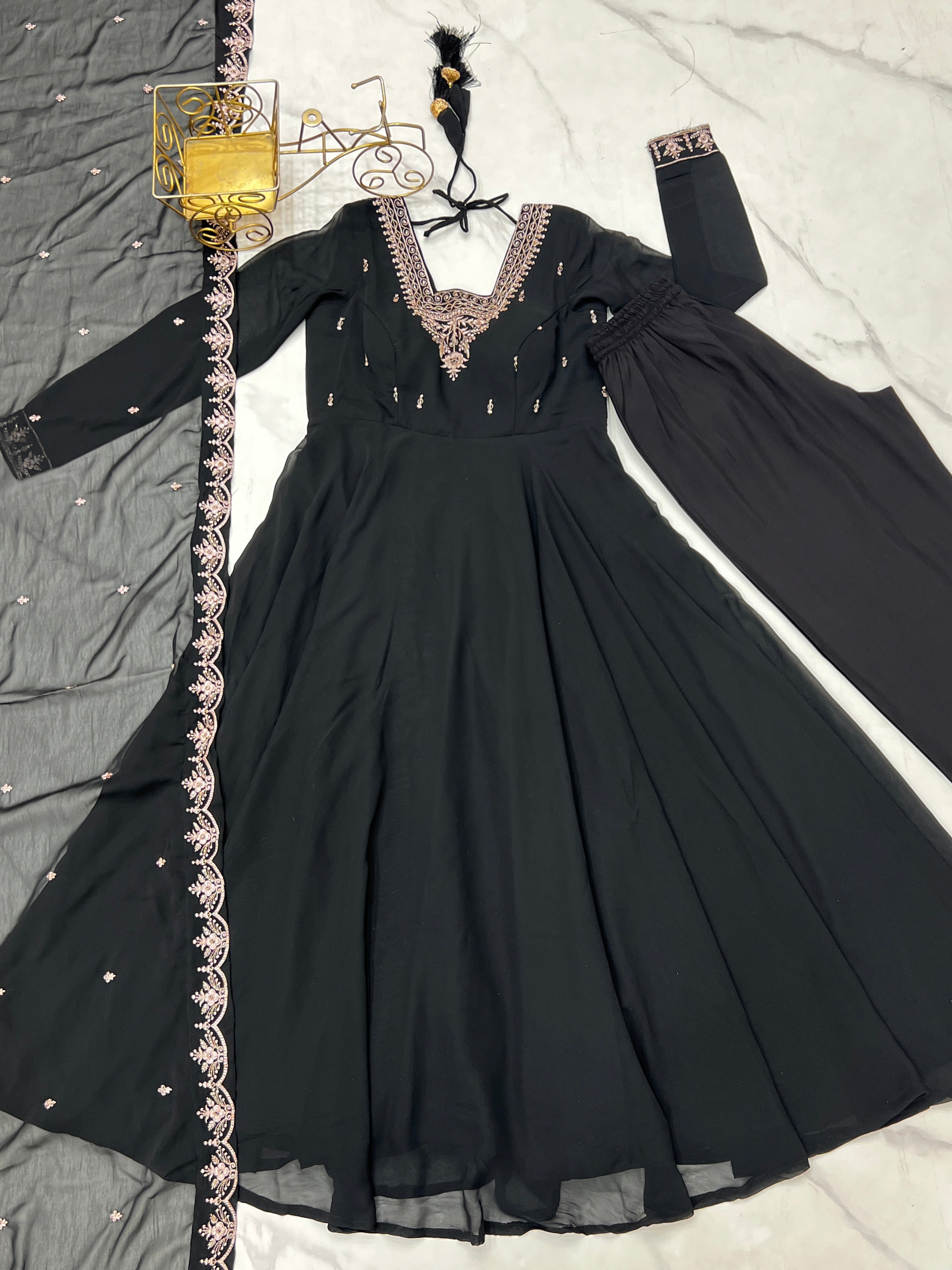 PURE SOFT FOX GEORGETTE FABRIC FULLY FLAIR ANARKALI,WITH DUPPTA SET,PENT READY TO WEAR