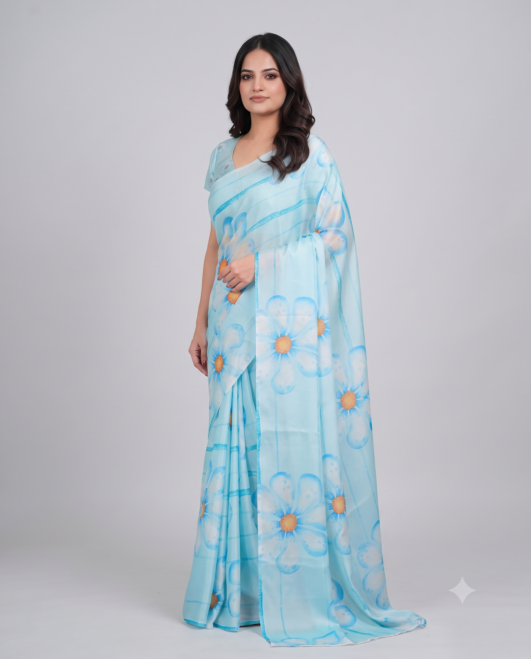 Soft Satin Silk Printed Saree with Blouse Piece-2