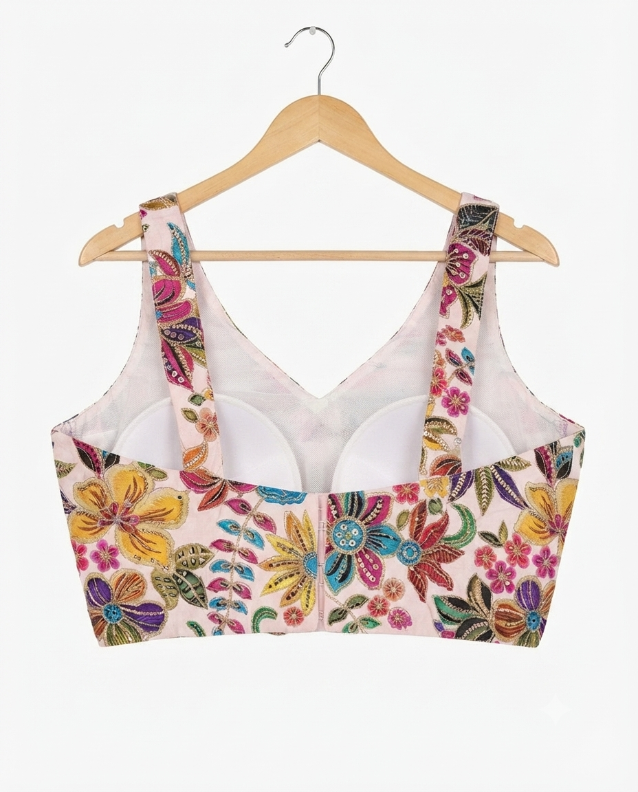 Sleeveless Position Print Embroidered Ready to Wear Blouse