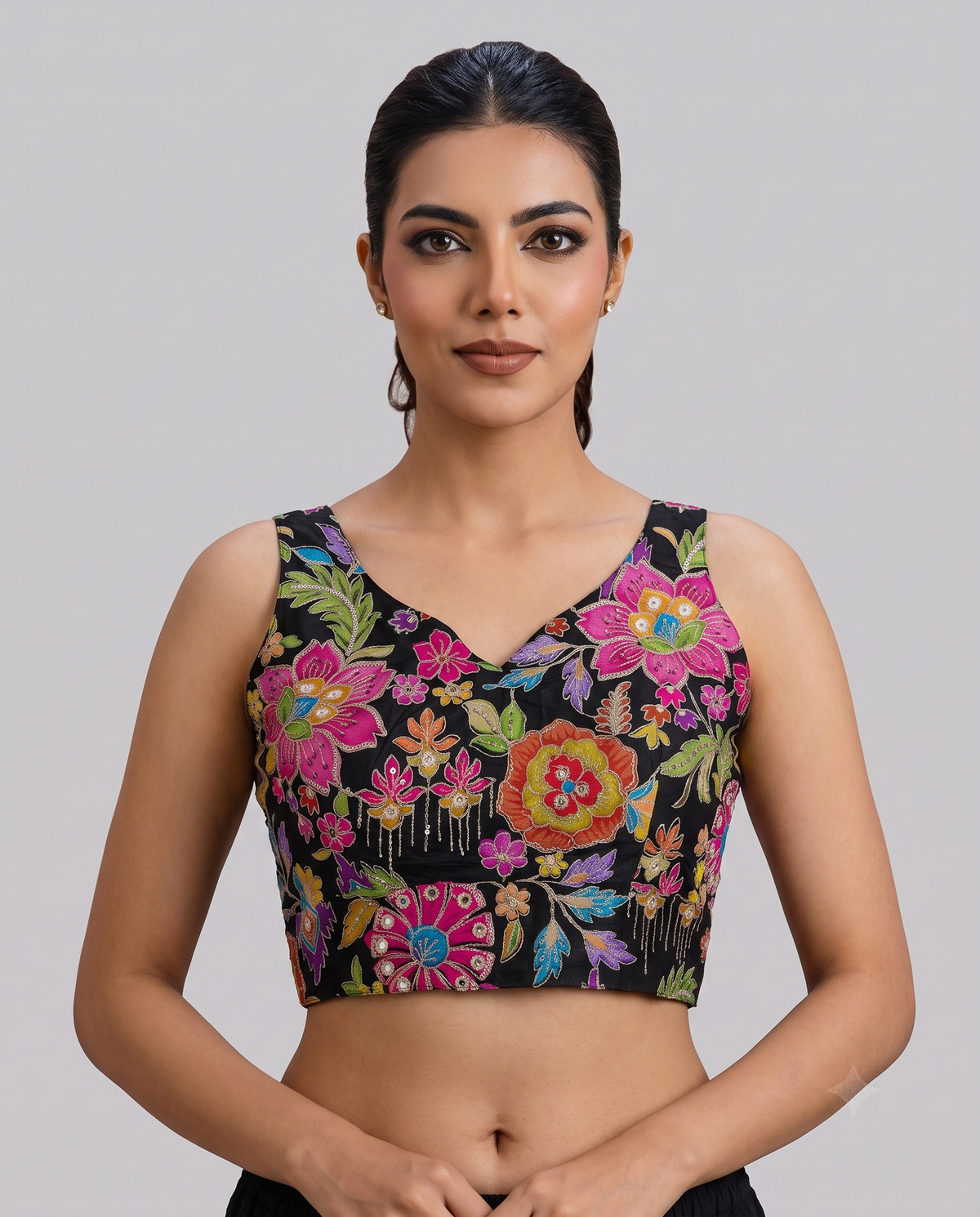 Elegant Sleeveless Embroidery Work Designer Blouse