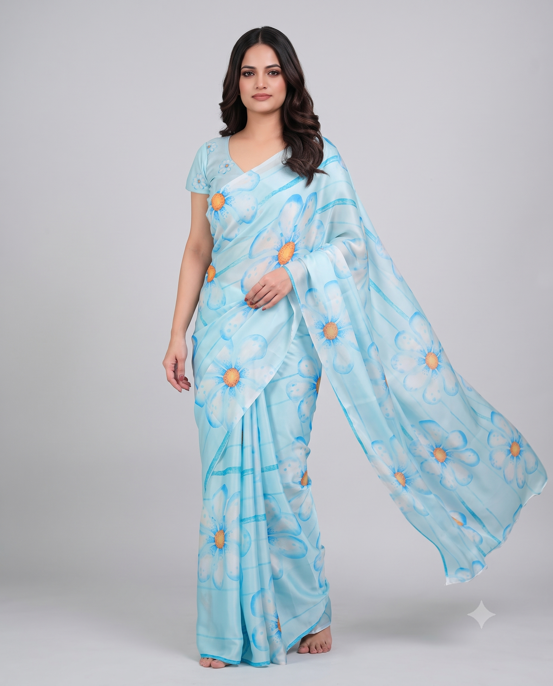 Soft Satin Silk Printed Saree with Blouse Piece-2